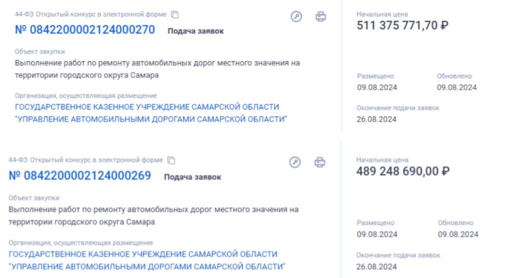 В Самаре объявлены тендеры на дорожные работы на миллиард рублей