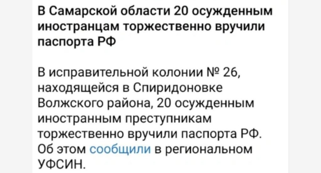 В Самарской области возник скандал из-за вручения паспортов в колонии