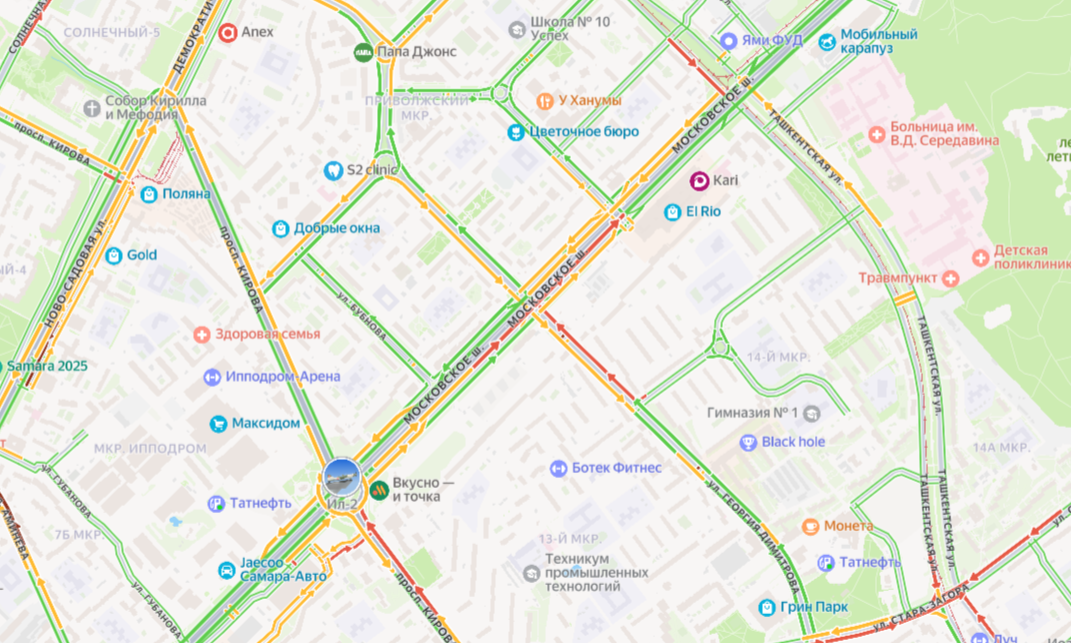 Вечером 9 сентября движение было остановлено на Московском шоссе в Самаре из-за дорожно-транспортного происшествия