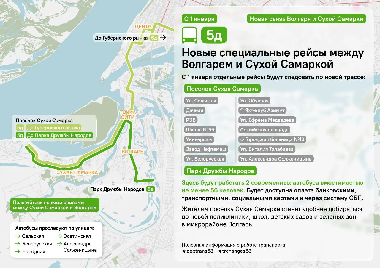 С 1 января 2026 года в Самаре начнут работать новые маршруты автобусов № 5Д и 93