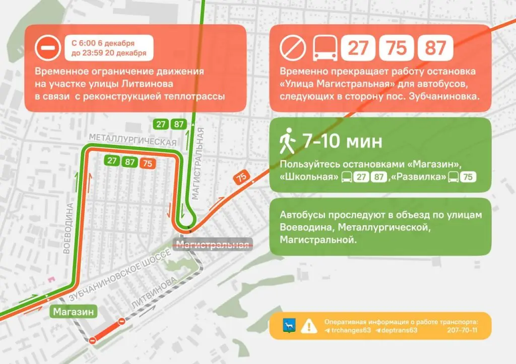 С 6 декабря будет введено ограничение движения транспорта на участке улицы Литвинова в Самаре