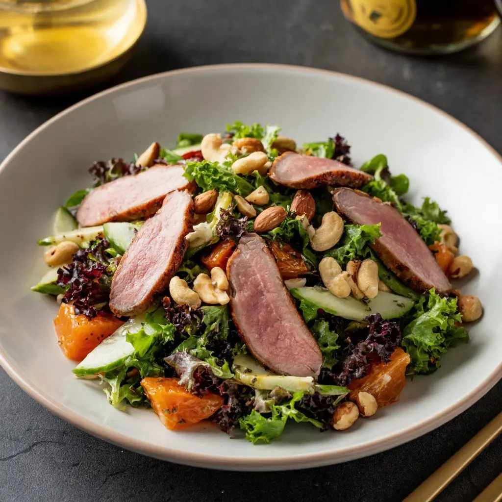 Юлия Высоцкая смешала копчёную утку, королёк и орехи — и получился салат на Новый год, который будоражит аппетит