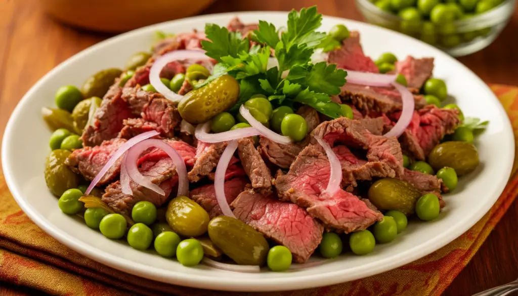 Салат «Шахтёрский» любимый на весь СССР: легендарный вкус из 4 продуктов с зелёным горошком